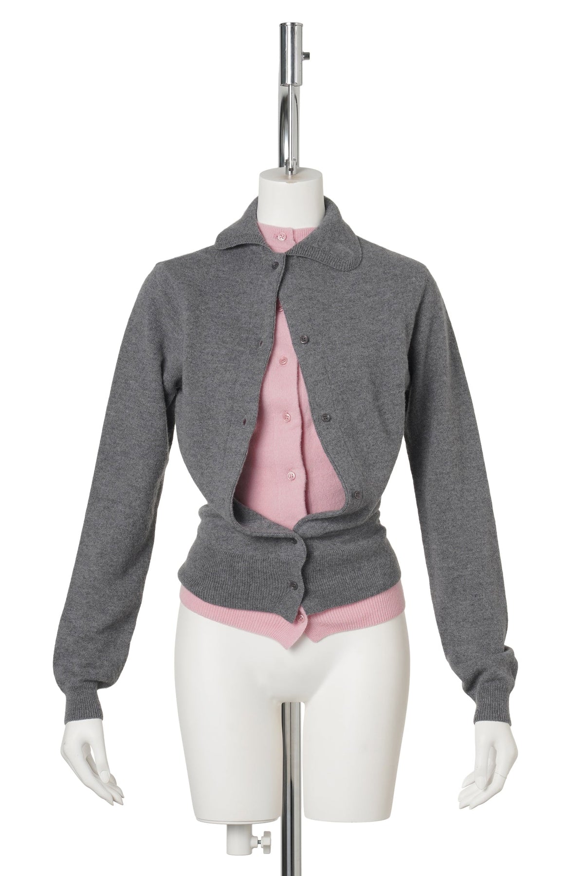 DOUBLE CARDIGAN / GREY/PINK