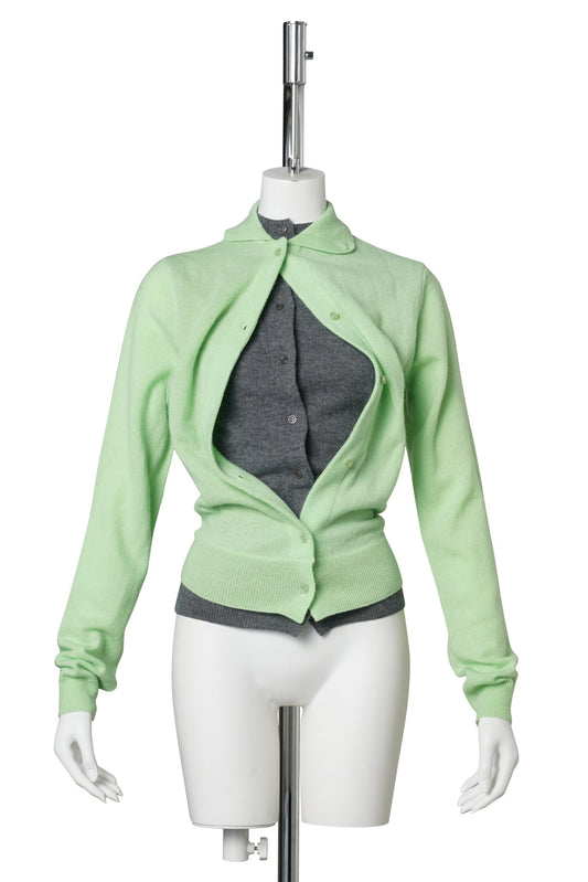 DOUBLE CARDIGAN / APPLE GREEN AND GREY