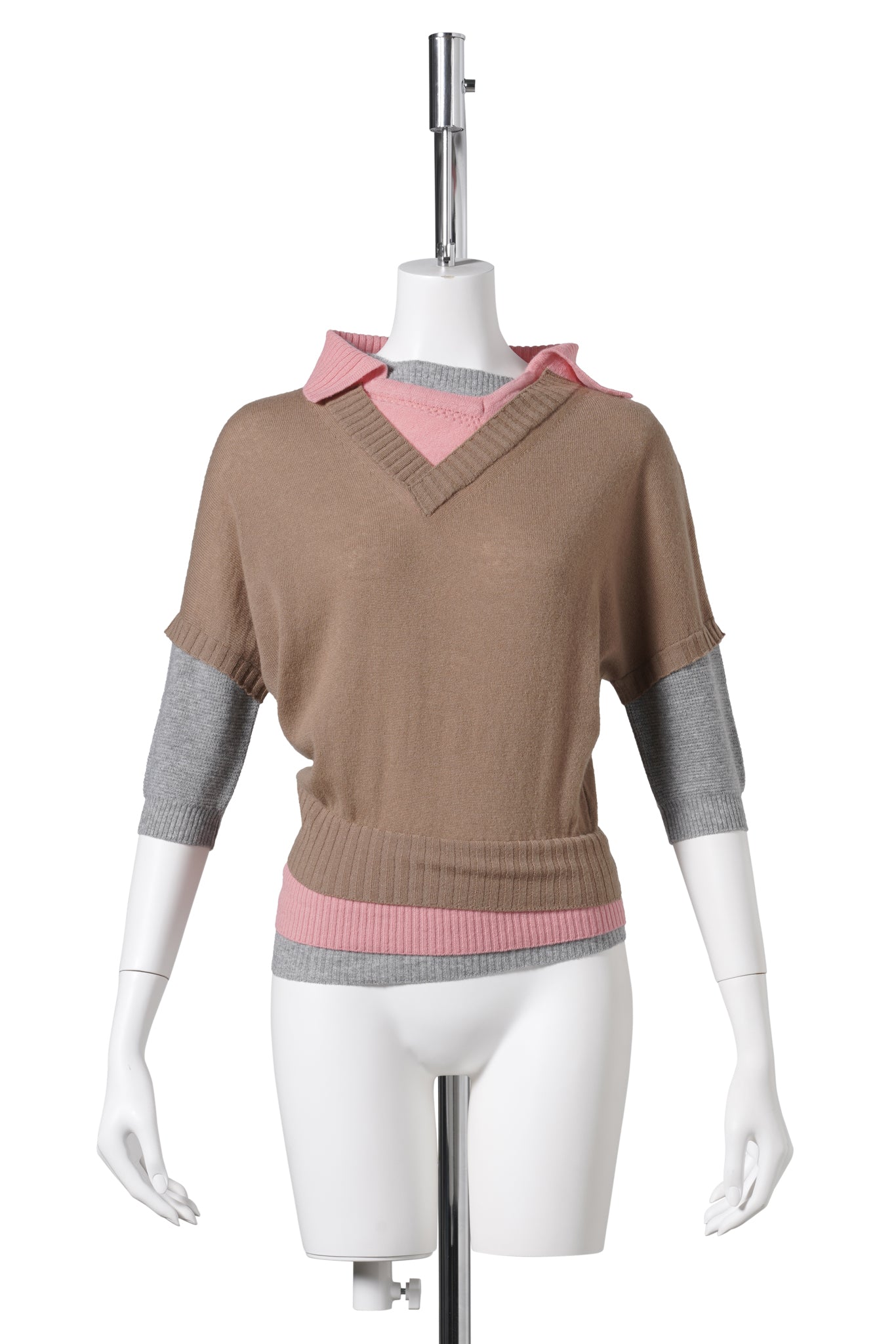TRIPLE SWEATER / BEIGE/CORAL AND GREY