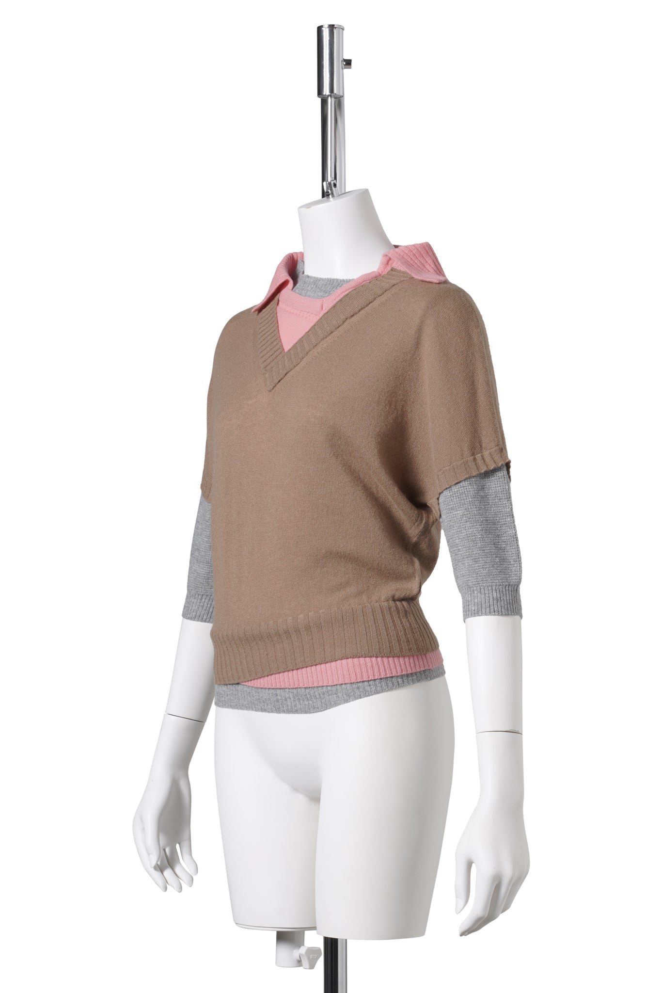 TRIPLE SWEATER / BEIGE/CORAL AND GREY