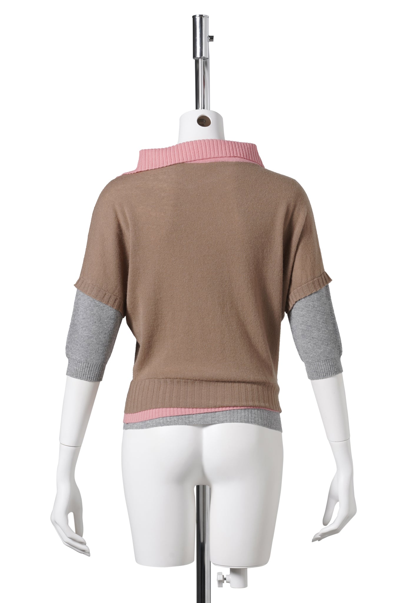 TRIPLE SWEATER / BEIGE/CORAL AND GREY