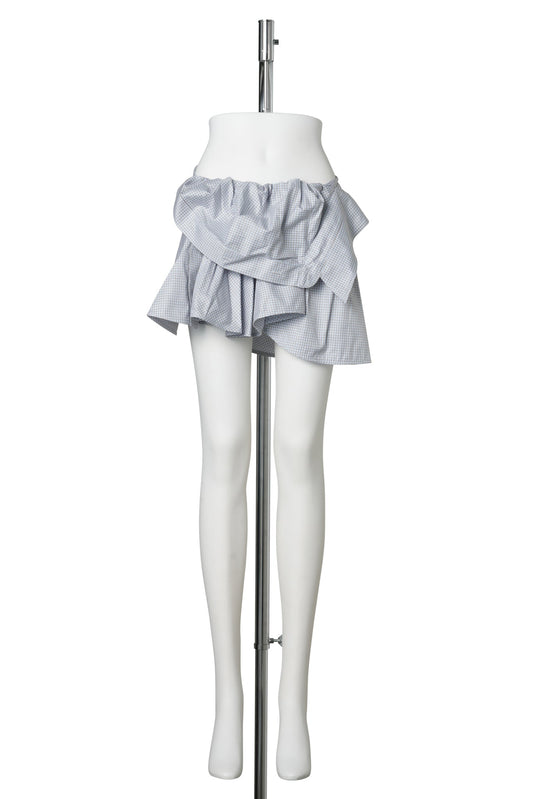 BELTED SHIRT SKIRT / BLUE, BROWN AND WHITE