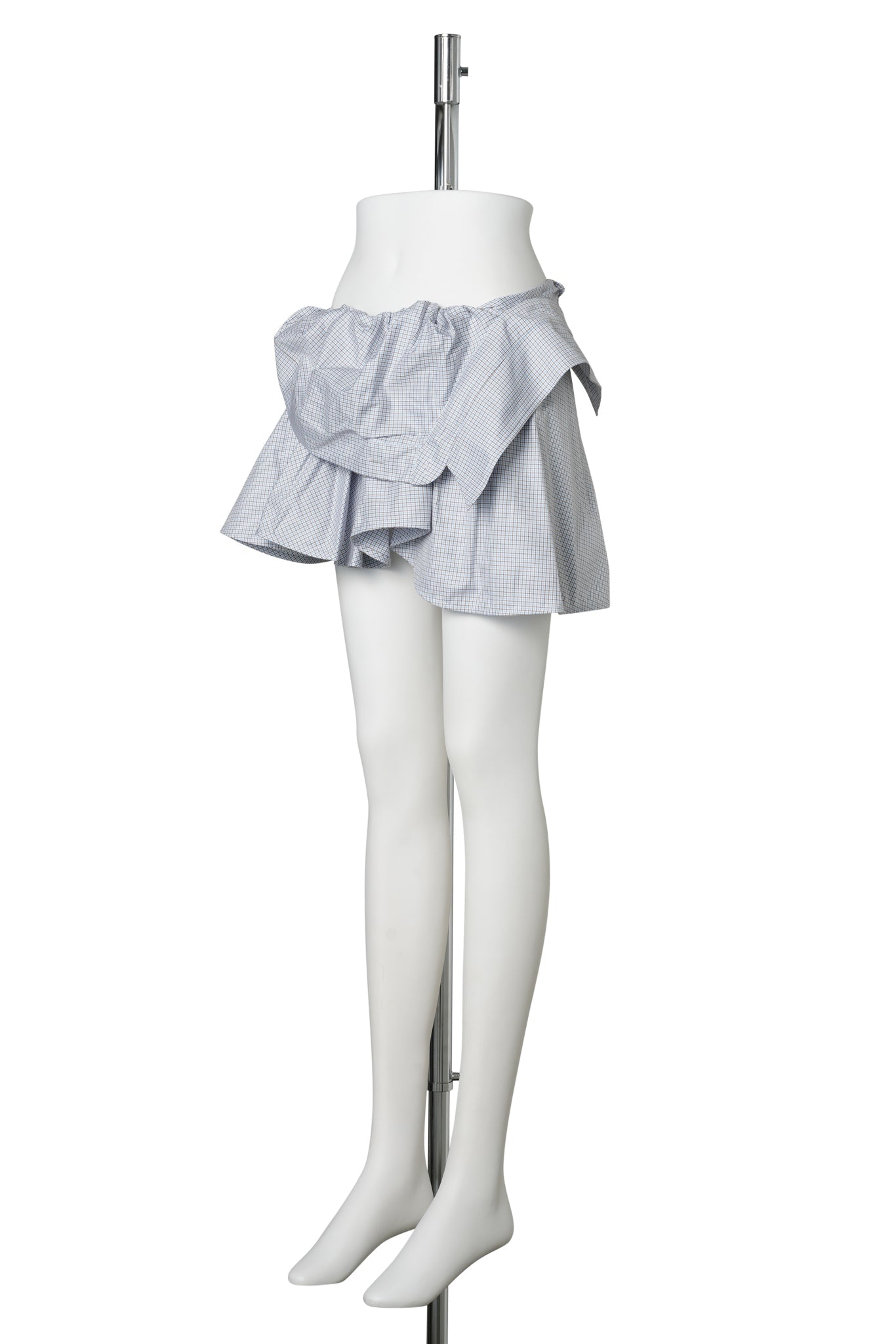BELTED SHIRT SKIRT / BLUE, BROWN AND WHITE