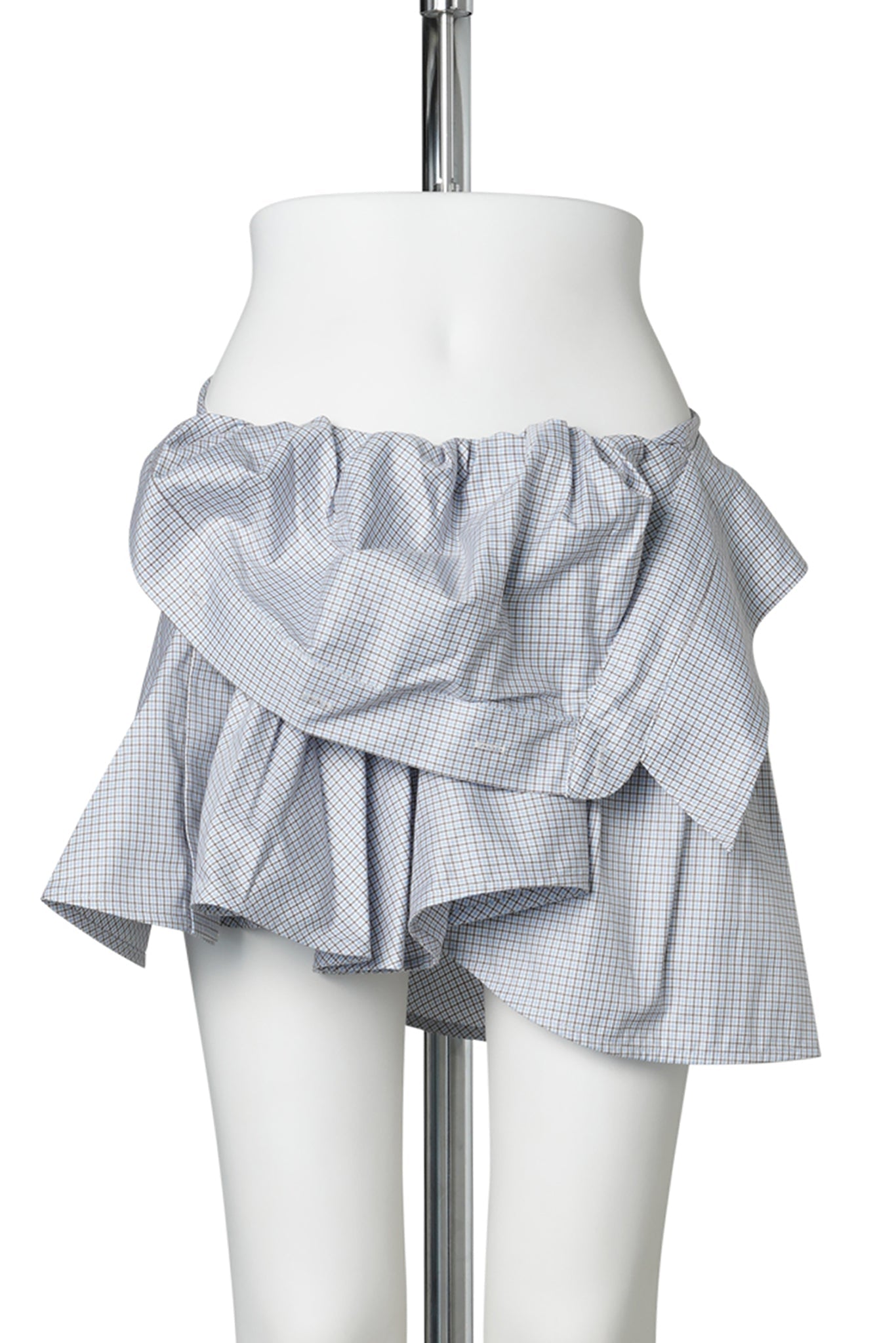 BELTED SHIRT SKIRT / BLUE, BROWN AND WHITE