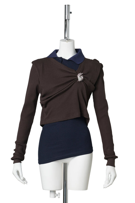 PULLED POLO / BROWN AND NAVY