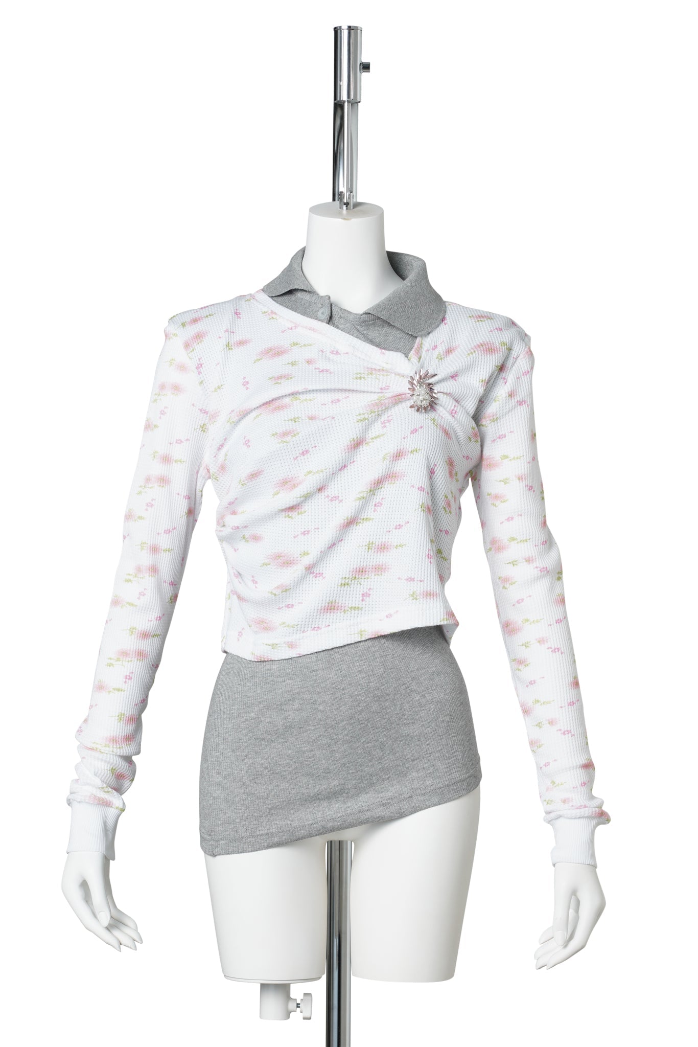 PULLED POLO / WHITE FLORAL AND GREY