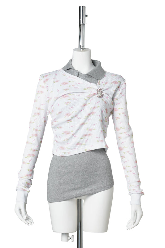 PULLED POLO / WHITE FLORAL AND GREY