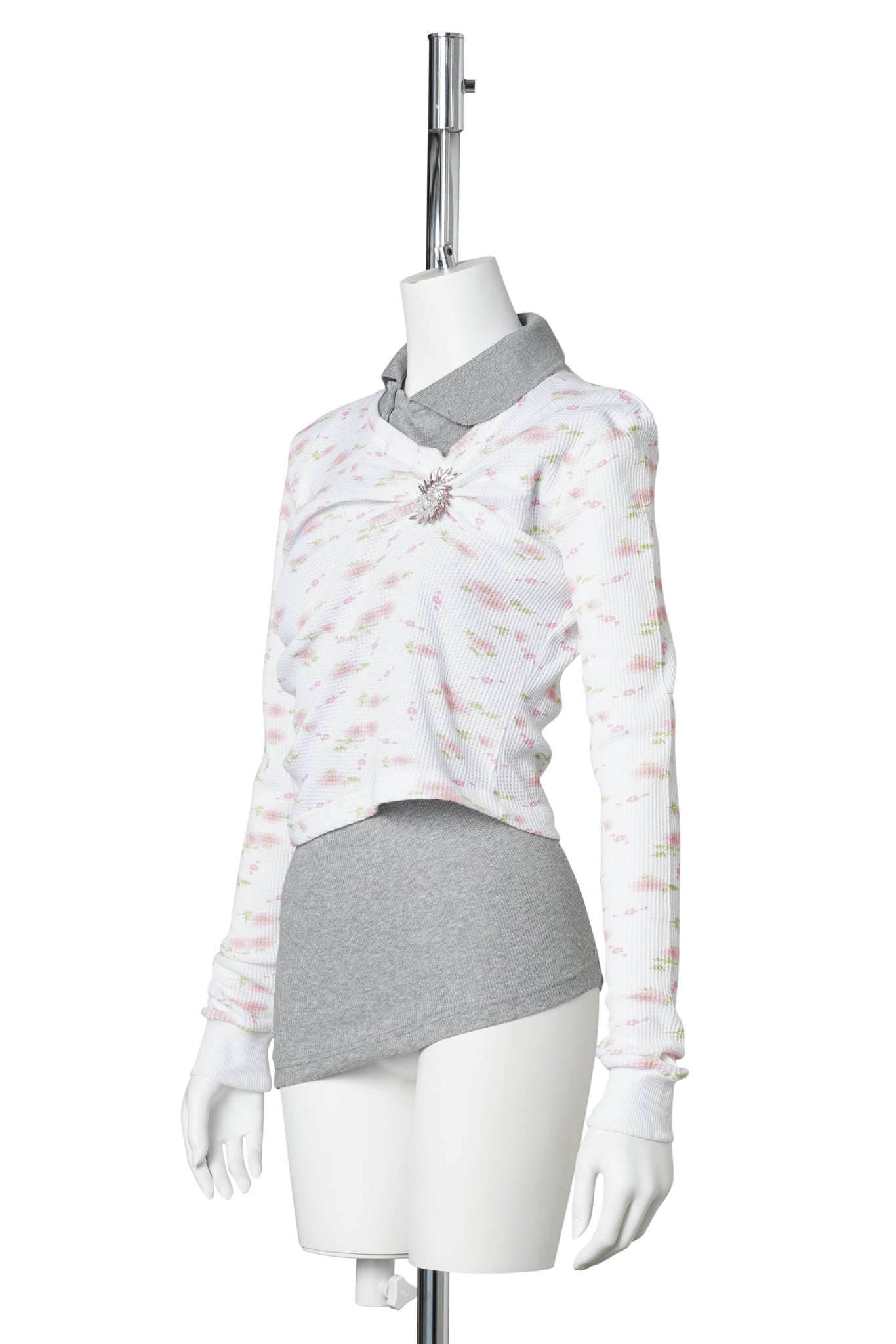 PULLED POLO / WHITE FLORAL AND GREY
