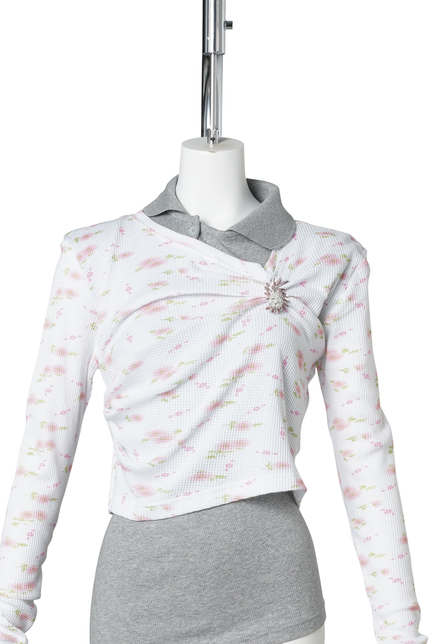 PULLED POLO / WHITE FLORAL AND GREY
