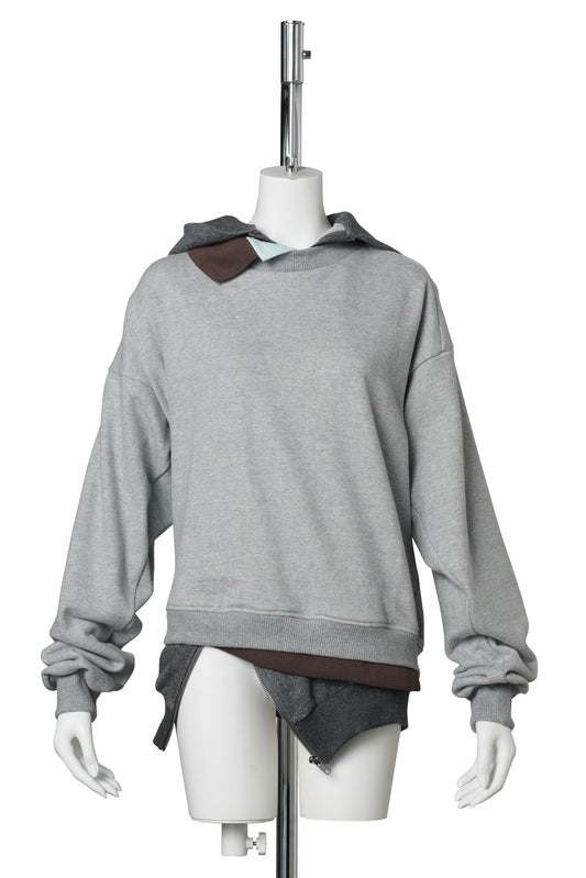 TRIPLE HOODIE / GREY, BROWN AND BABY BLUE