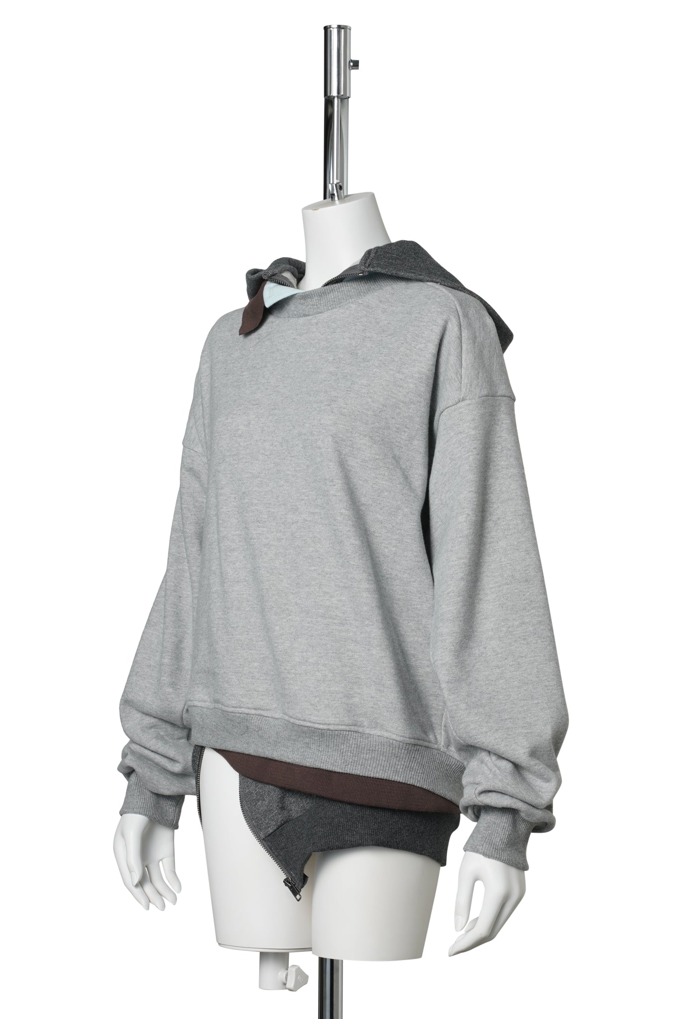 TRIPLE HOODIE / GREY, BROWN AND BABY BLUE