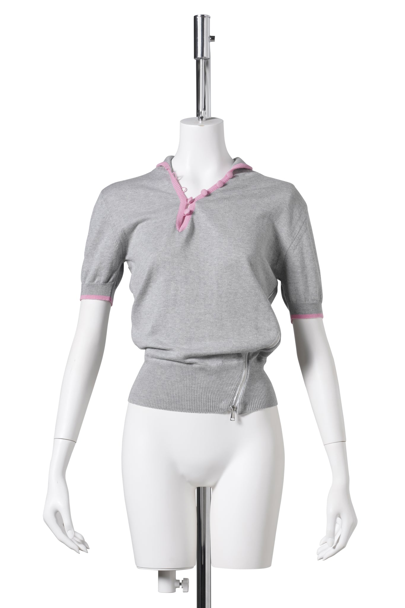 UNZIPPED POLO / GREY AND PINK