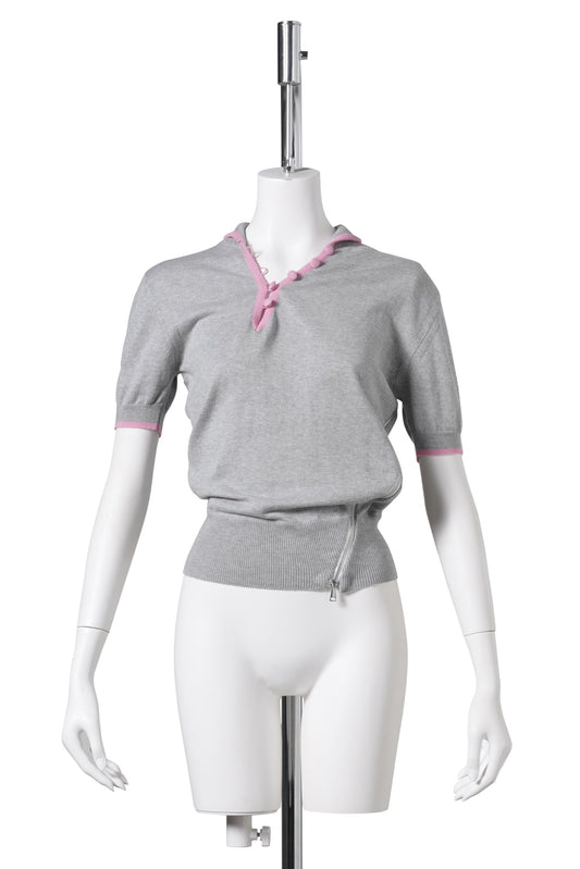 UNZIPPED POLO / GREY AND PINK