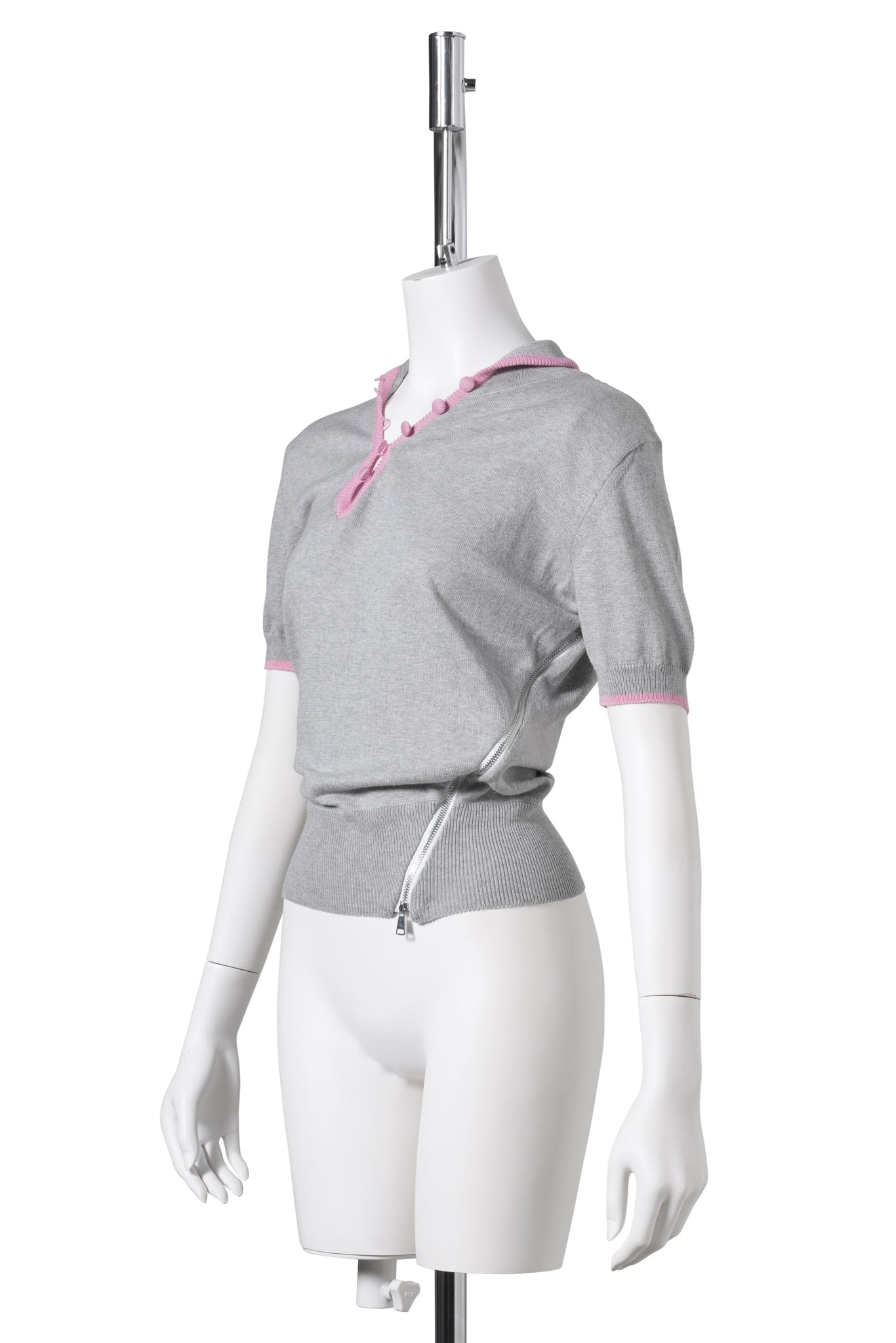 UNZIPPED POLO / GREY AND PINK