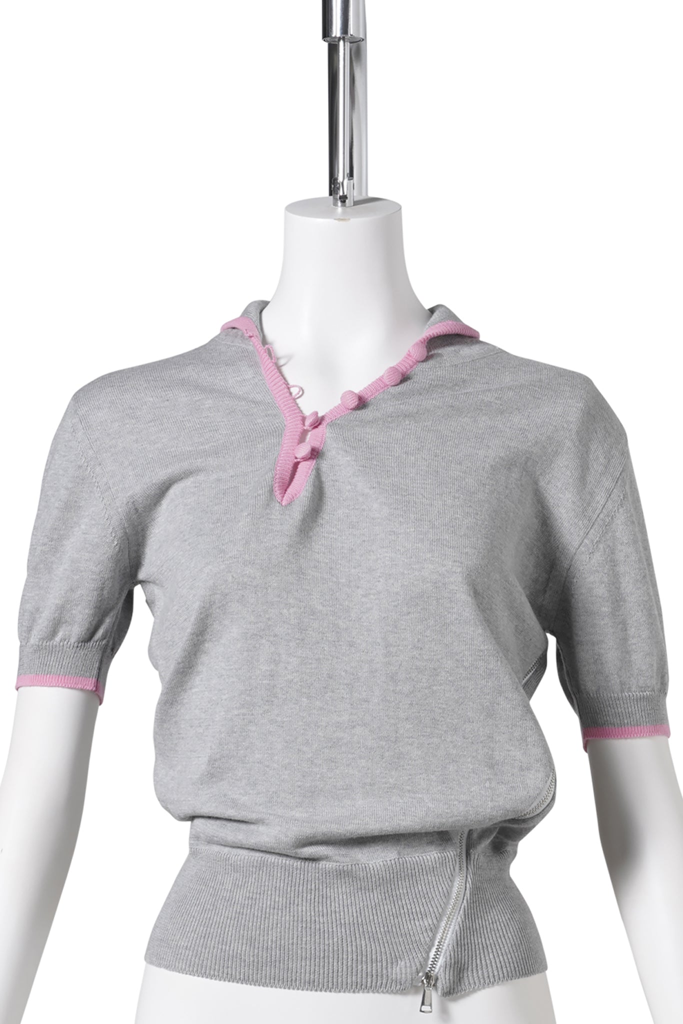 UNZIPPED POLO / GREY AND PINK