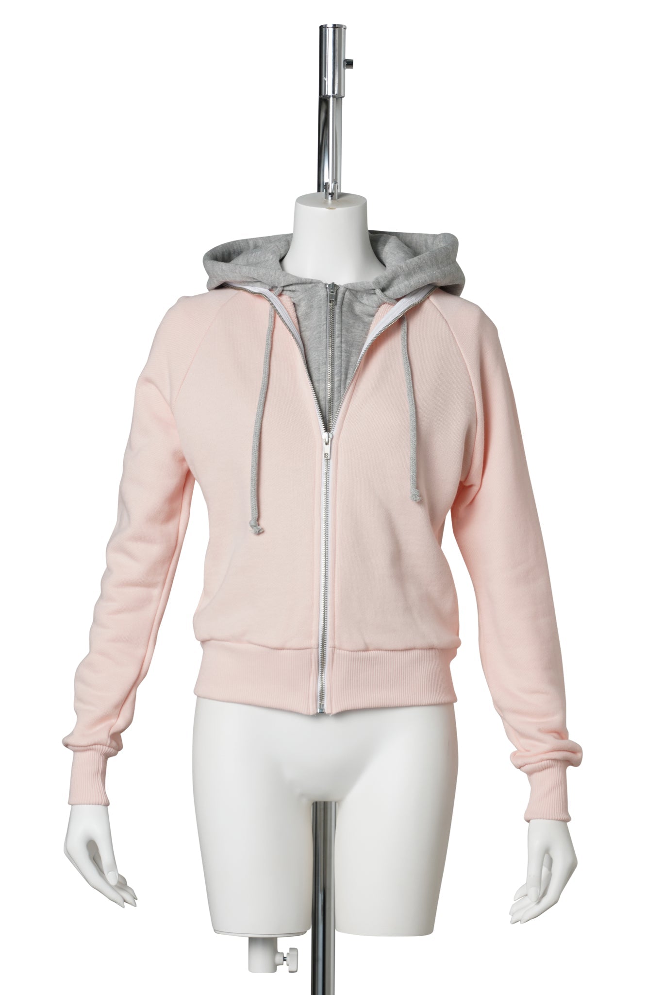 DOUBLE HOODIE / LIGHT PINK AND GREY
