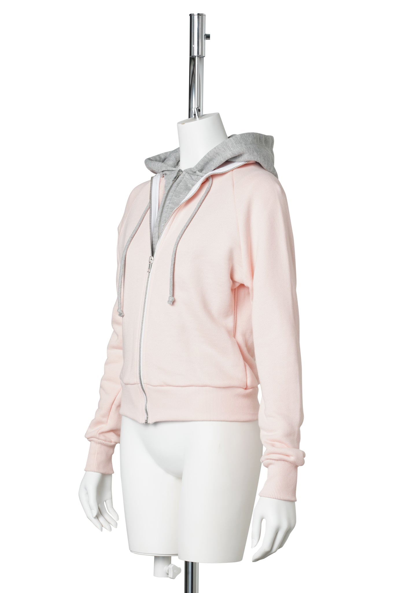 DOUBLE HOODIE / LIGHT PINK AND GREY