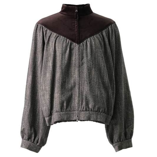 WOOL TWEED YOKE JUMPER / CHARCOAL