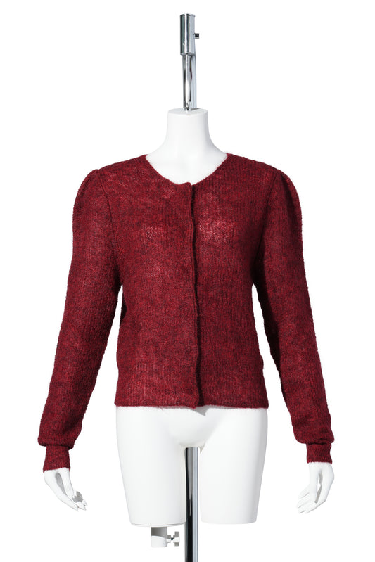 ROUND NECK SHEER CARDIGAN / RED