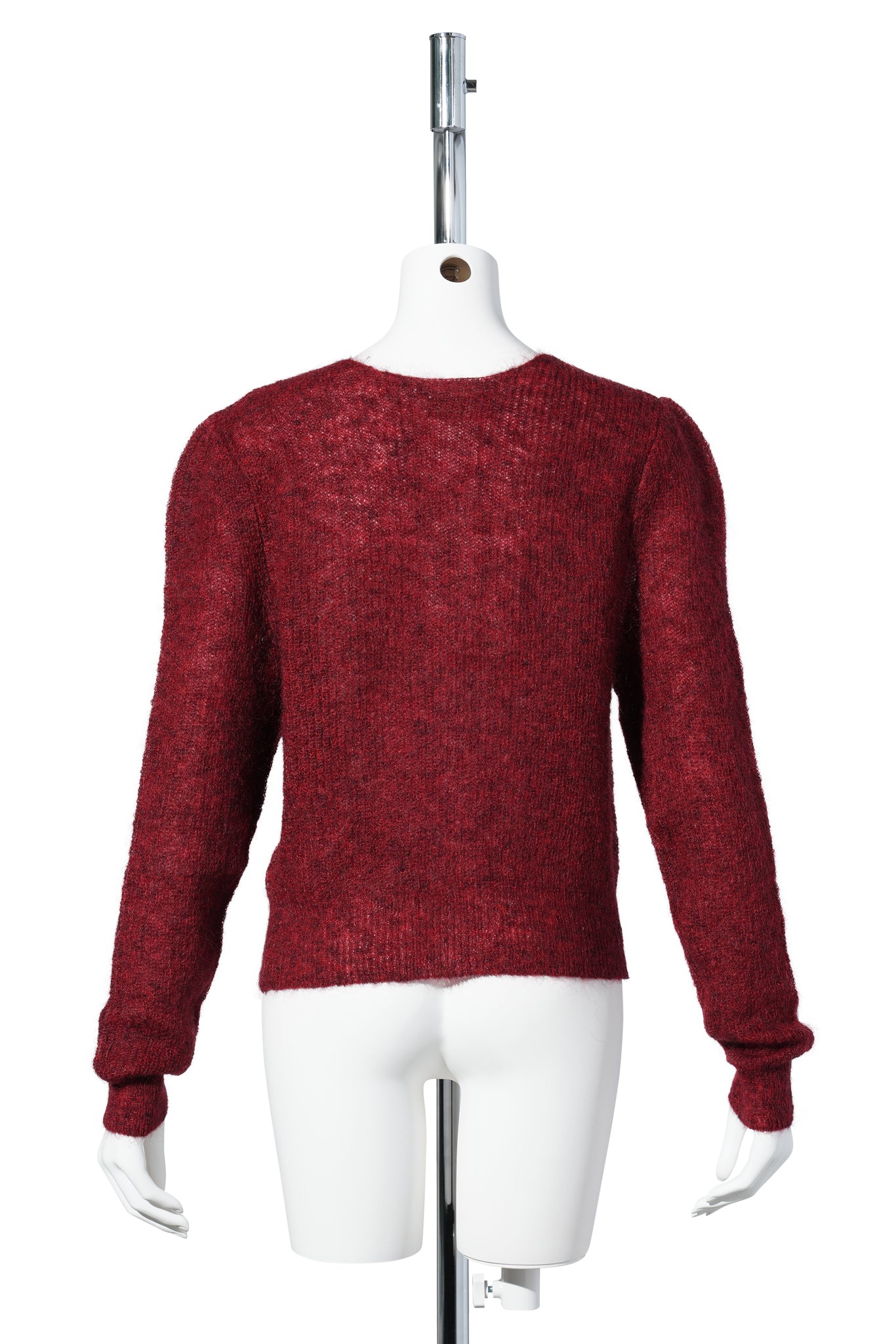 ROUND NECK SHEER CARDIGAN / RED