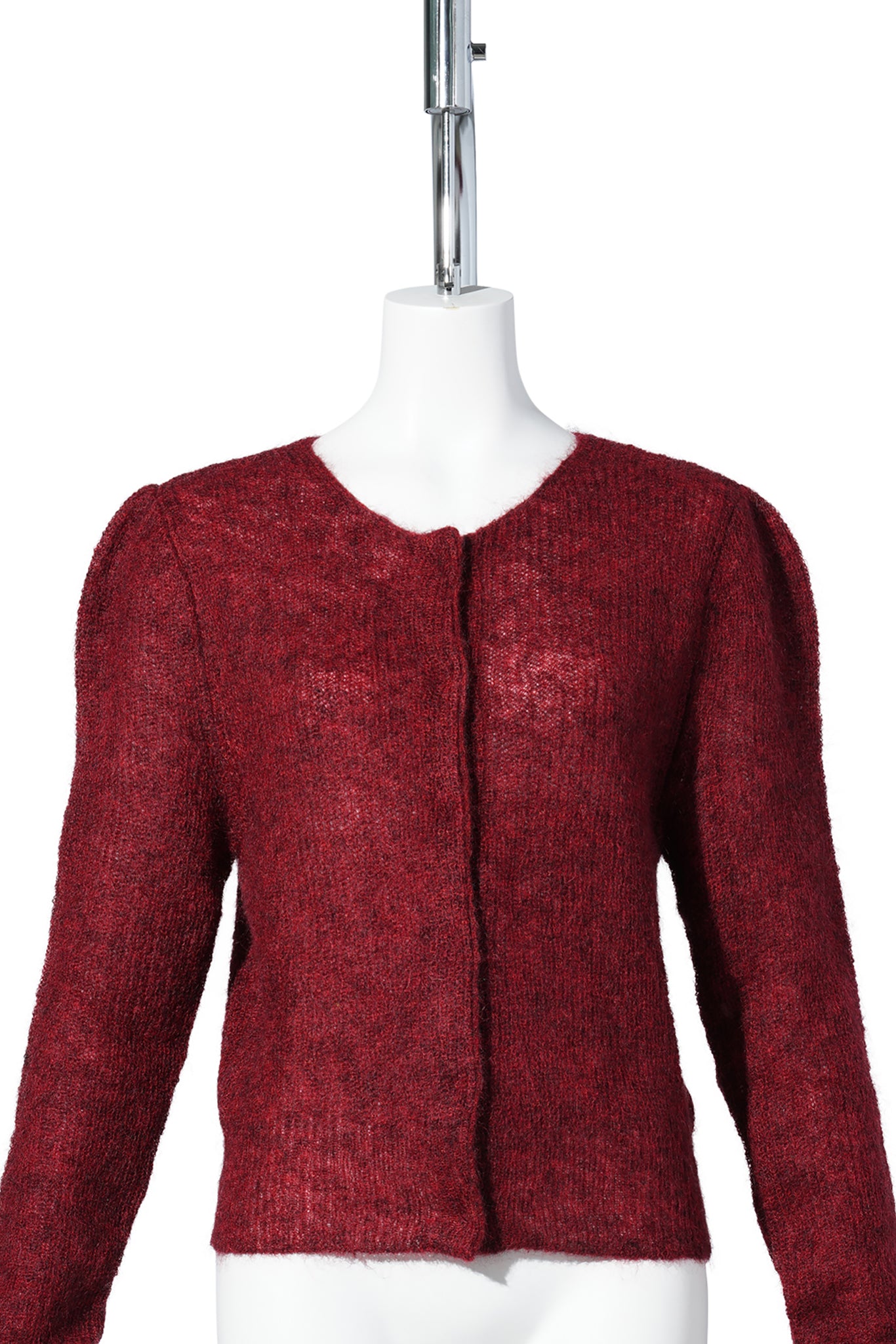ROUND NECK SHEER CARDIGAN / RED