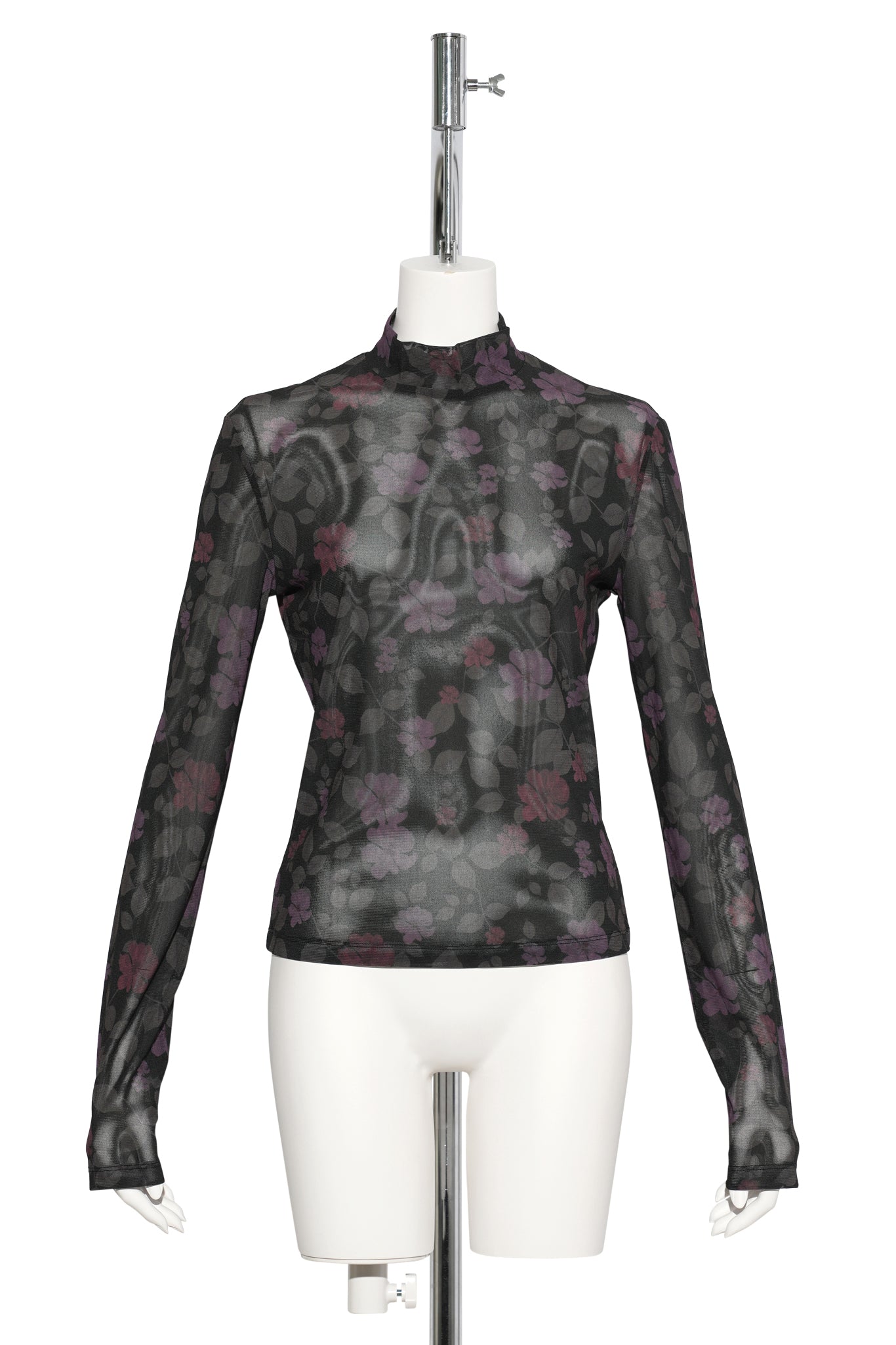 FLORAL MOCK NECK TOP / BLACK