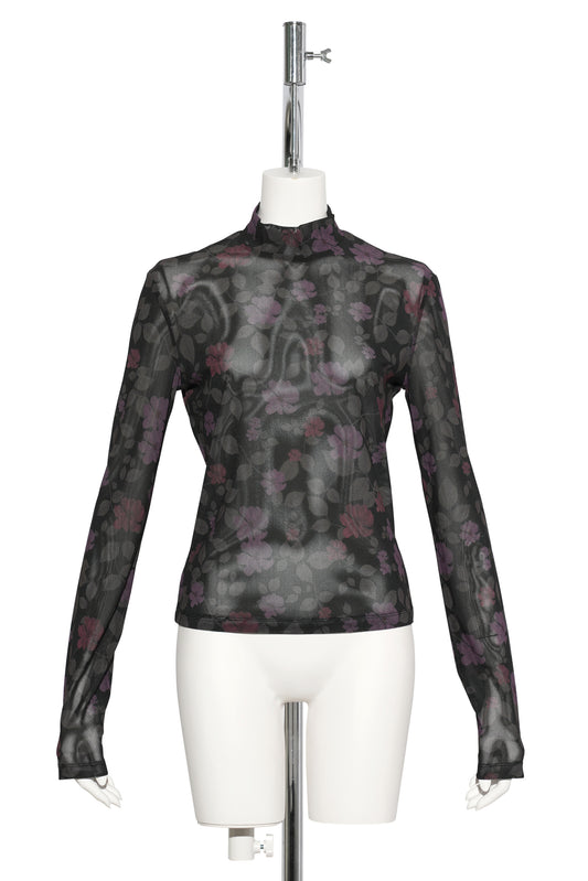 FLORAL MOCK NECK TOP / BLACK