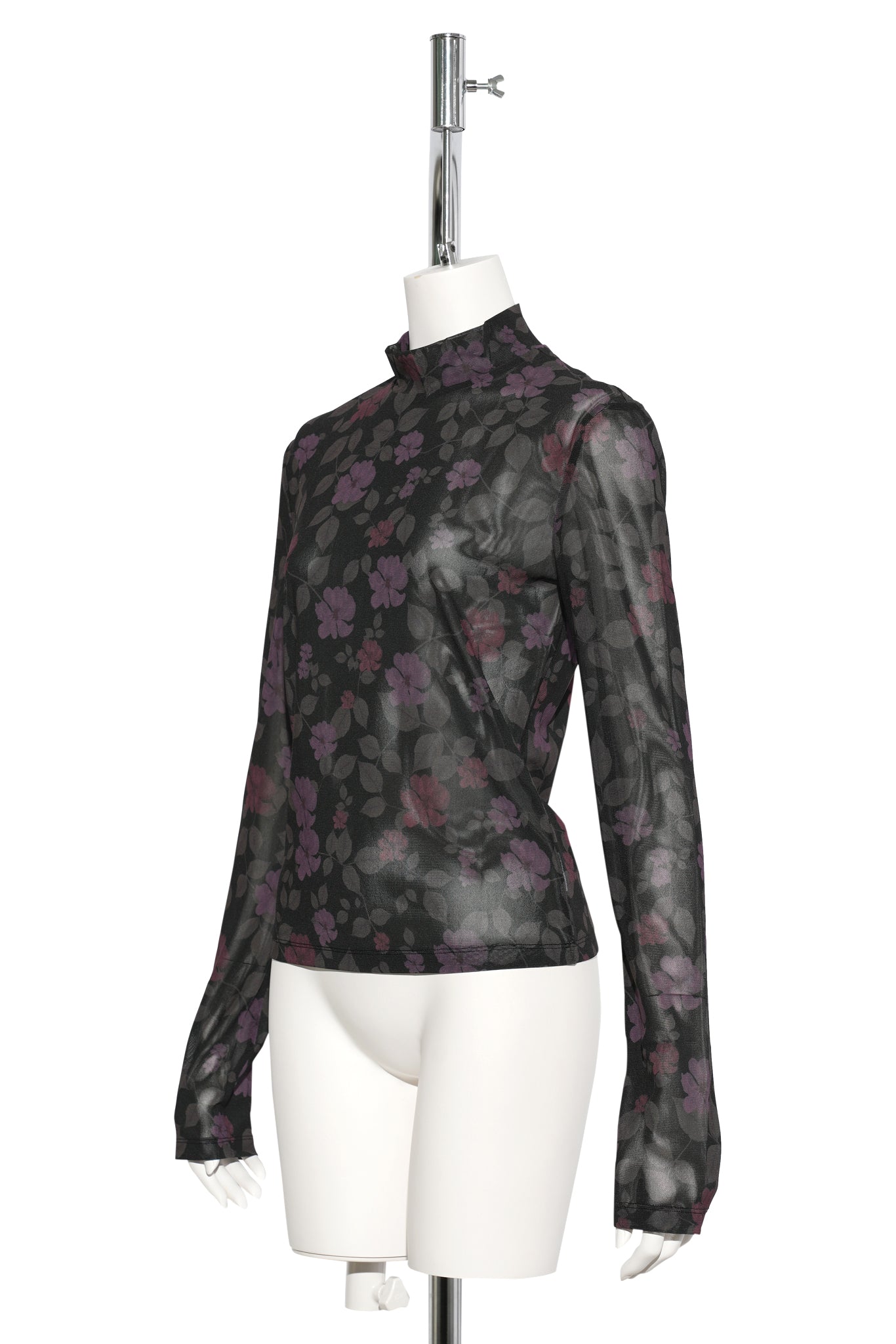 FLORAL MOCK NECK TOP / BLACK