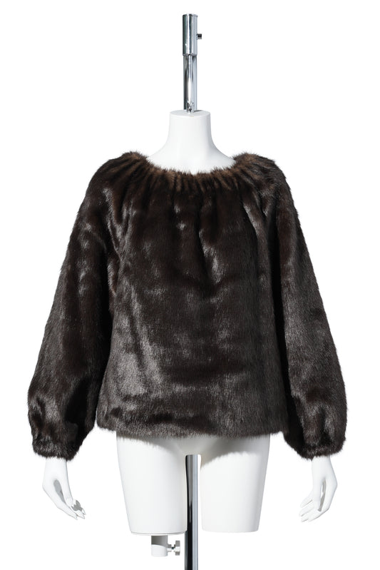 SHEARING OFF SHOULDER TOP / DARK BROWN
