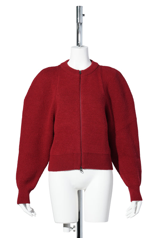 CUT OUT ROUNDED CARDIGAN / RED