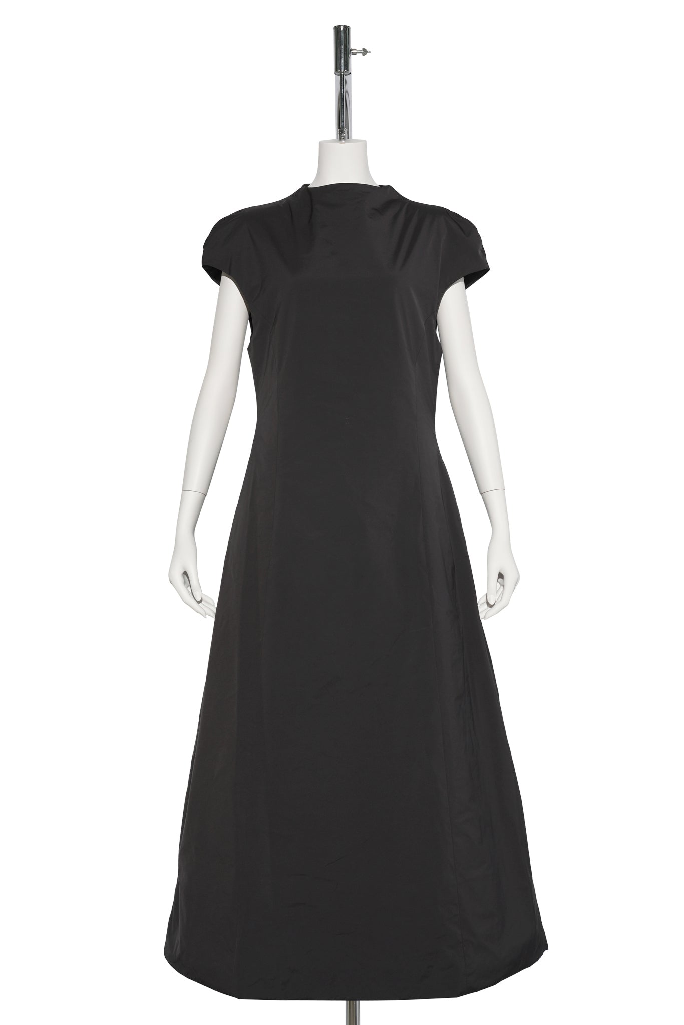 TAFFETA MOCK NECK VOLUME DRESS / BLACK