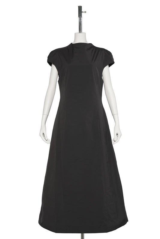 TAFFETA MOCK NECK VOLUME DRESS / BLACK