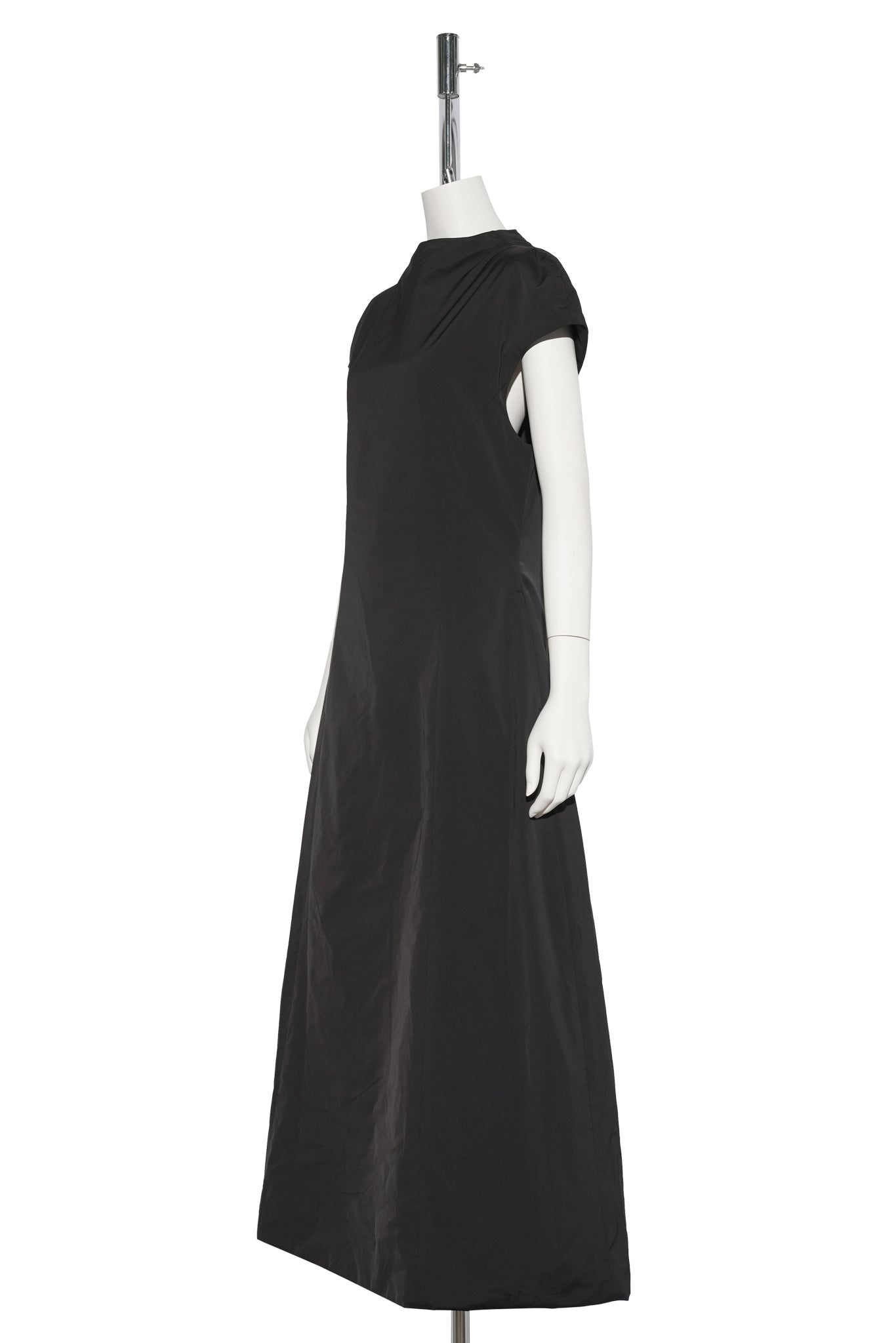 TAFFETA MOCK NECK VOLUME DRESS / BLACK