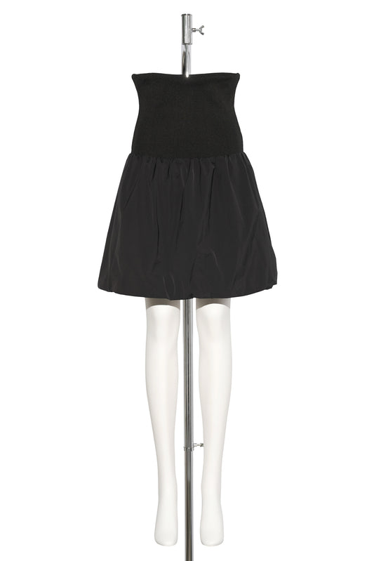 TAFFETA SHIRRING MINI SKIRT&TOP / BLACK