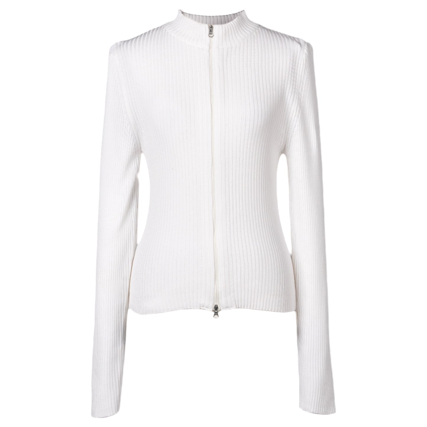 RIBBED MOCK NECK CARDIGAN / WHITE