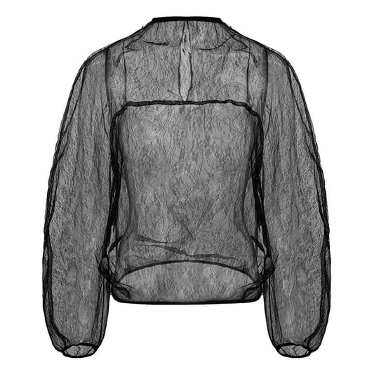 SHEER LACE MOCK NECK TOP / BLACK