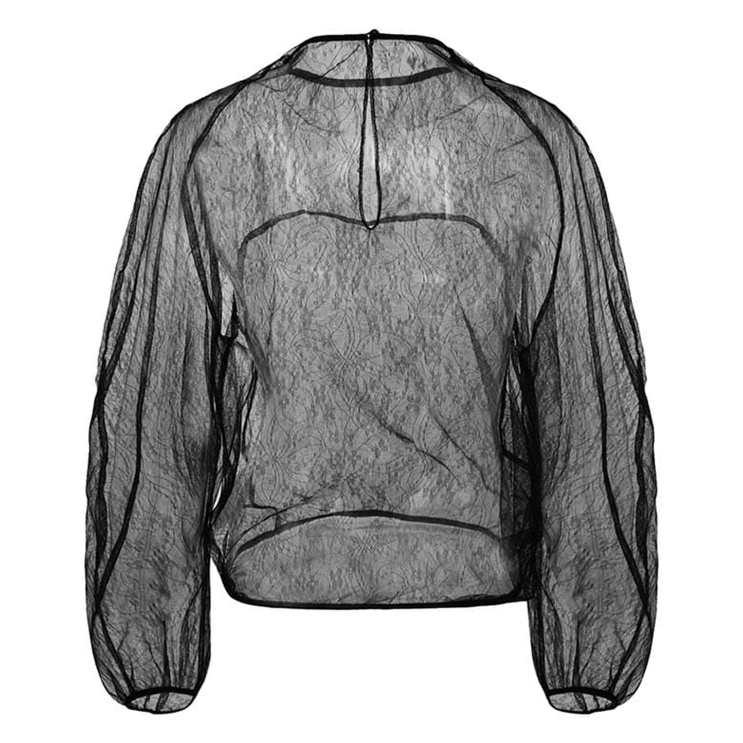 SHEER LACE MOCK NECK TOP / BLACK