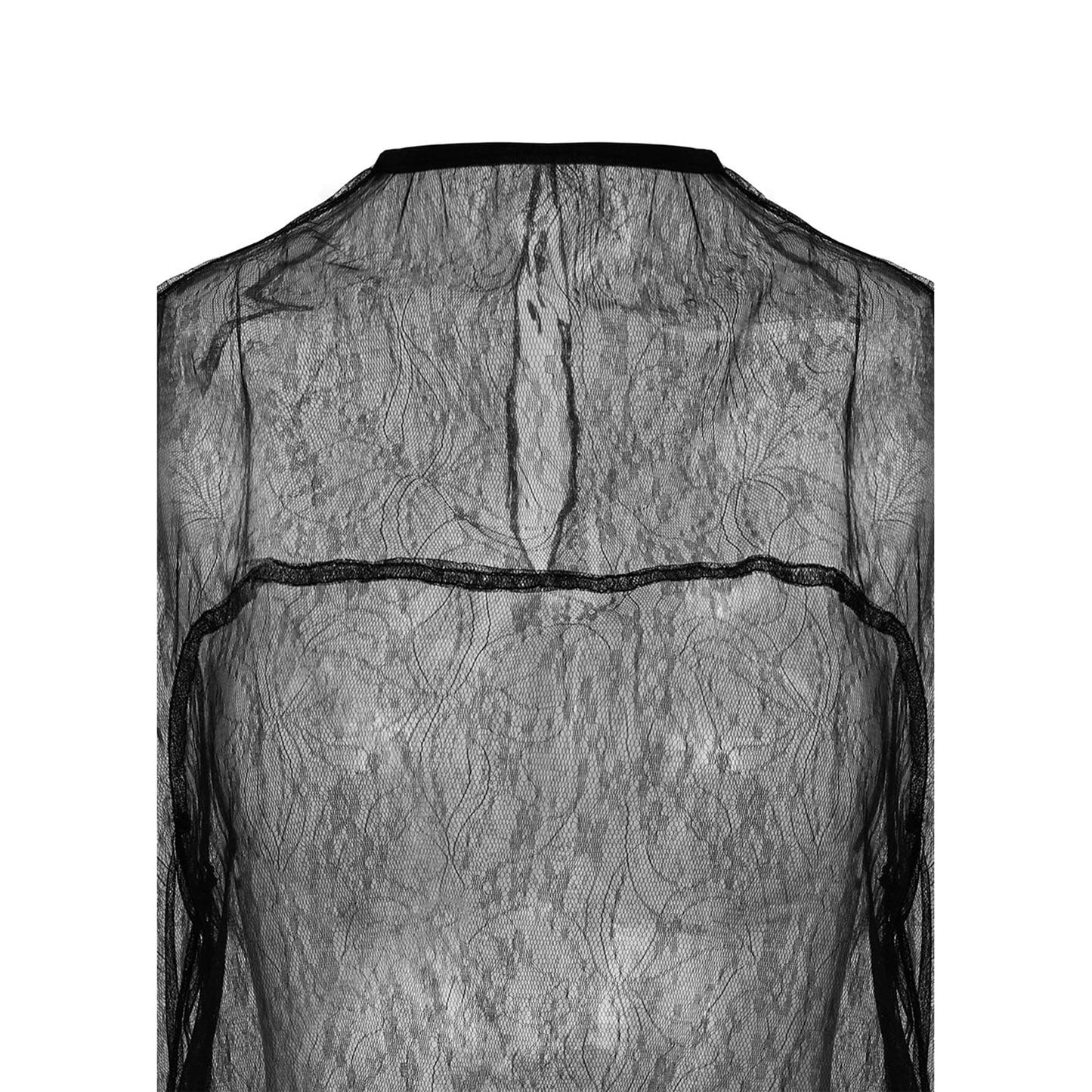 SHEER LACE MOCK NECK TOP / BLACK