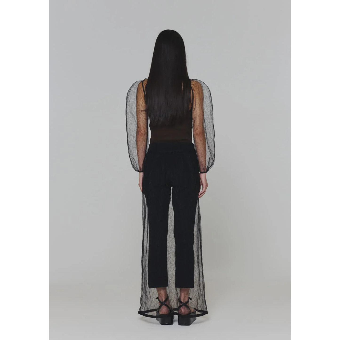 SHEER LACE MOCK NECK TOP / BLACK