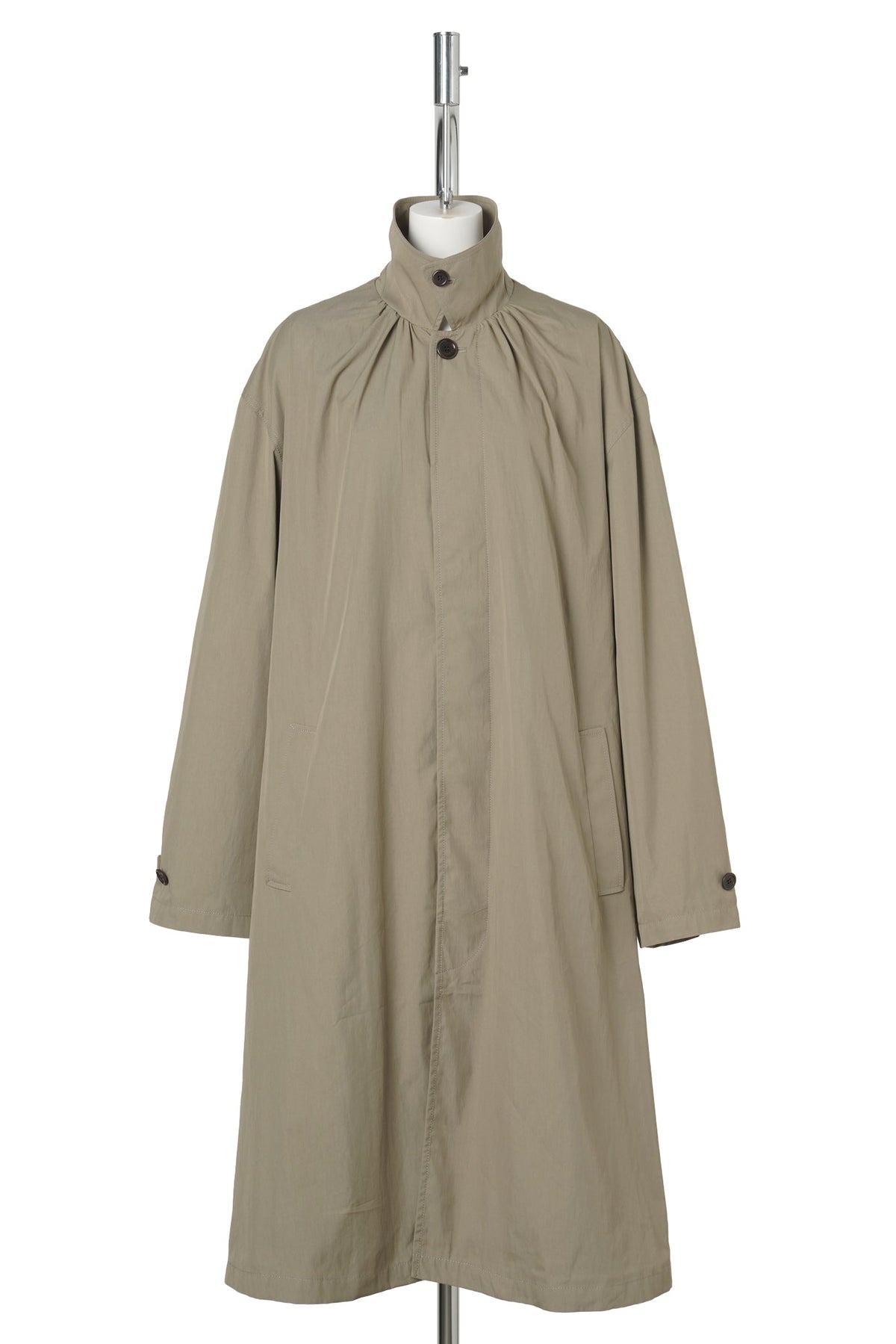 COTTON NYLON SHIRRING COAT / KHAKI