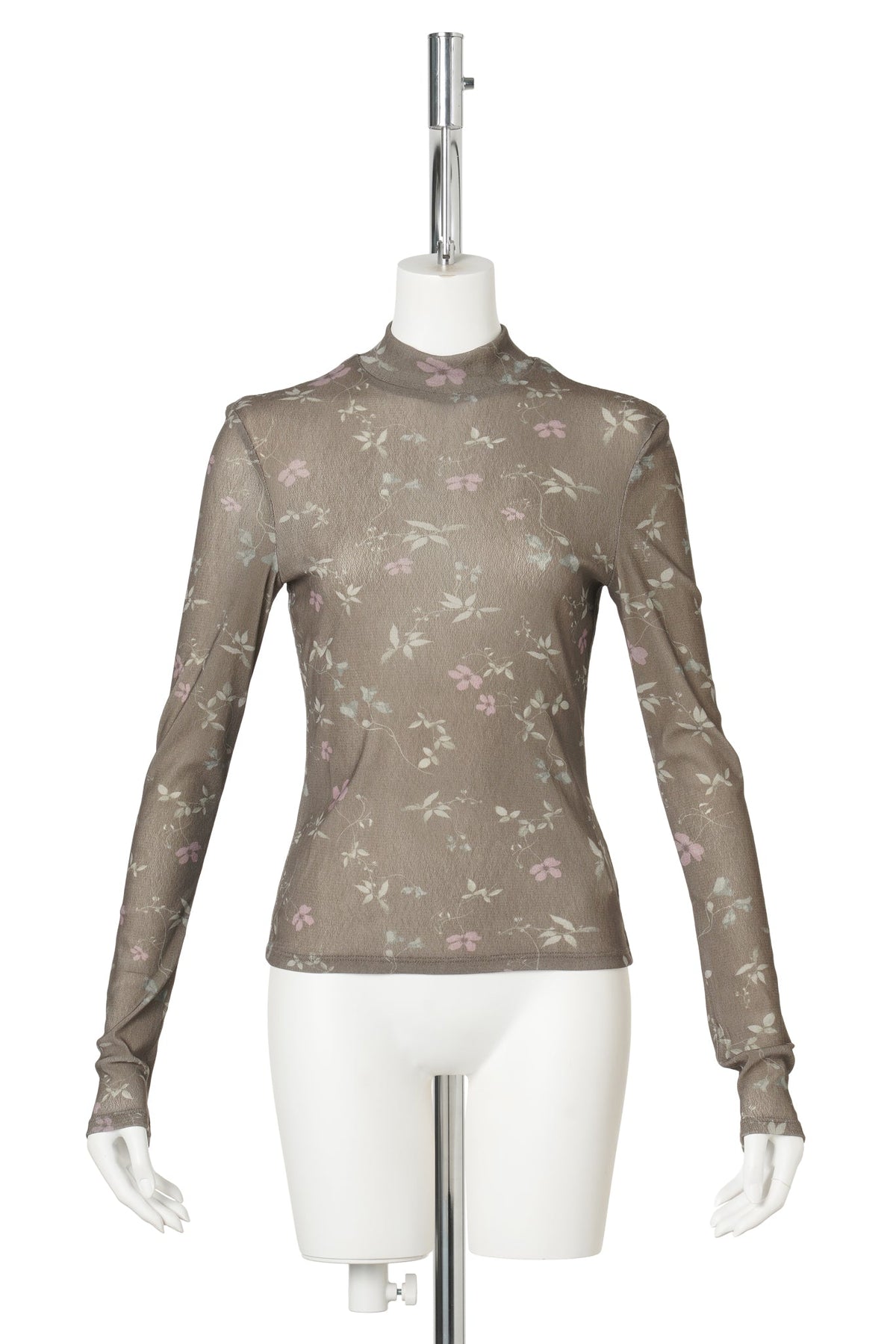 FLORAL MOCKNECK TOP / BROWN