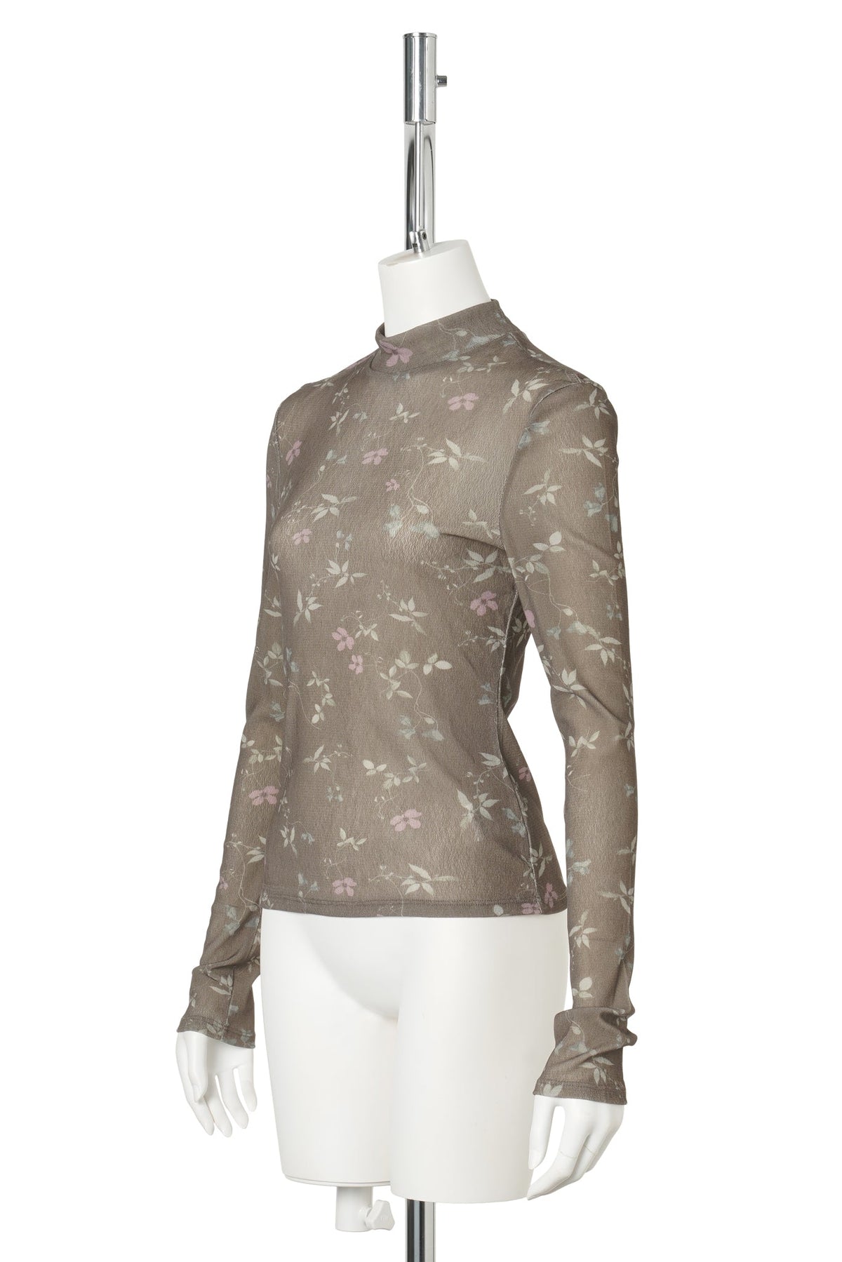 FLORAL MOCKNECK TOP / BROWN