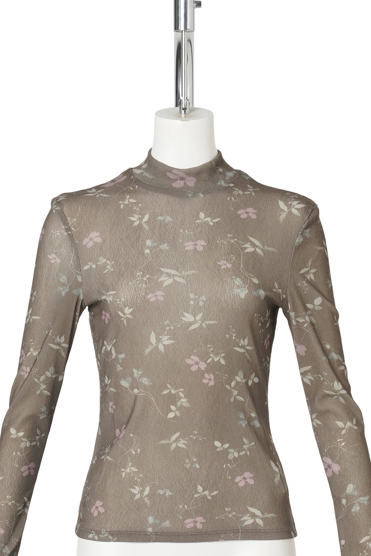 FLORAL MOCKNECK TOP / BROWN