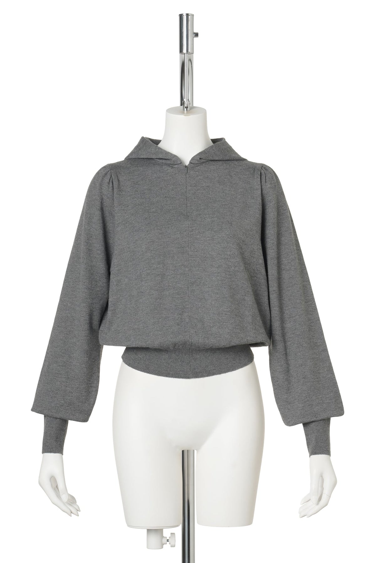SHIRRING HALF ZIP UP KNIT HOODIE / GREY