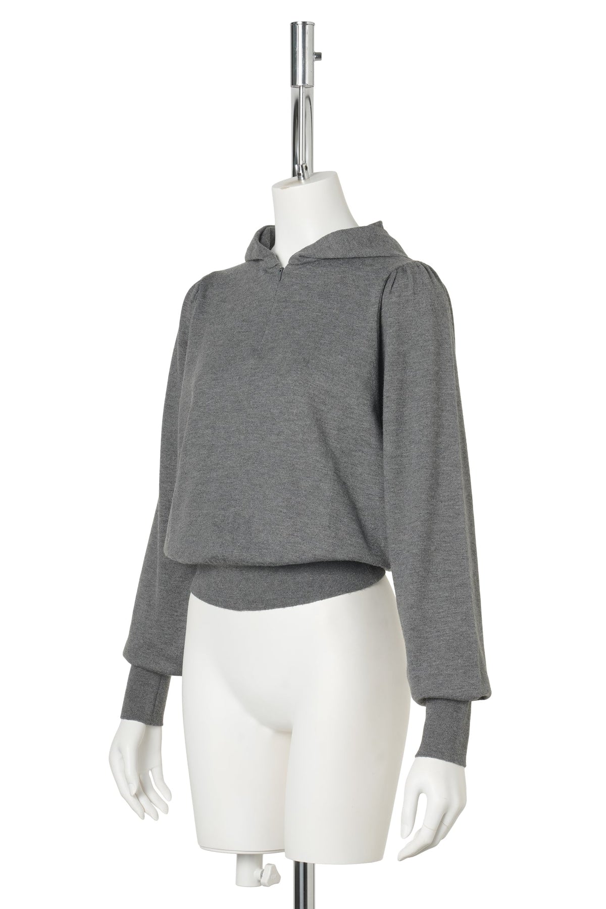 SHIRRING HALF ZIP UP KNIT HOODIE / GREY