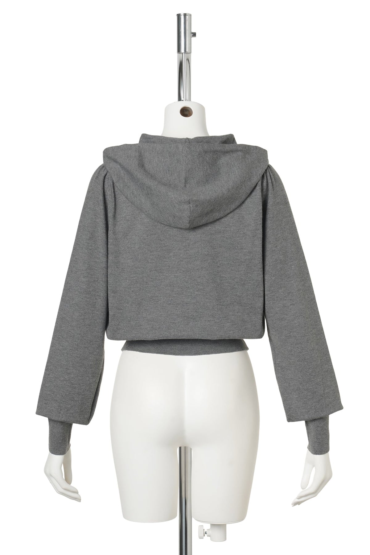 SHIRRING HALF ZIP UP KNIT HOODIE / GREY
