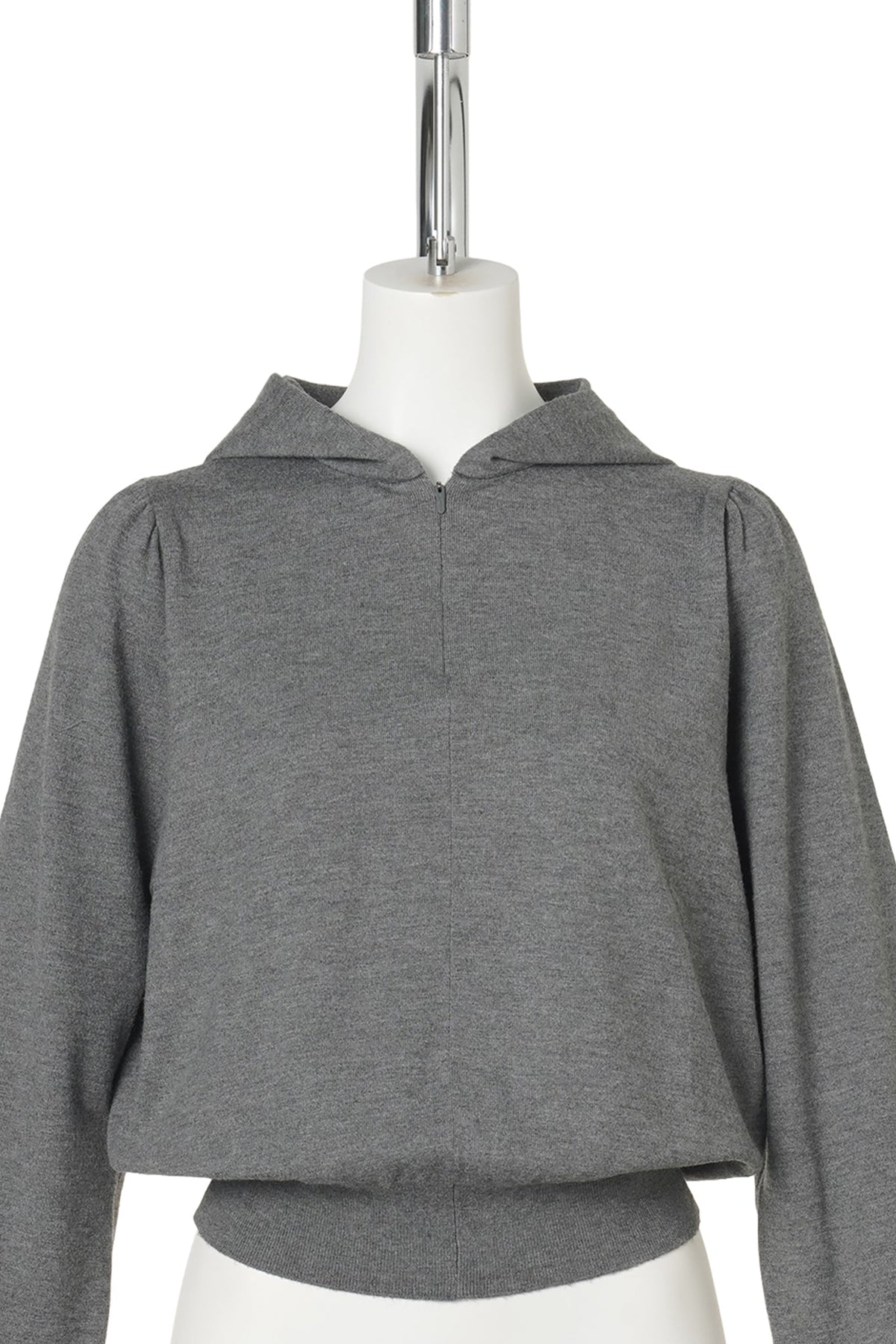 SHIRRING HALF ZIP UP KNIT HOODIE / GREY