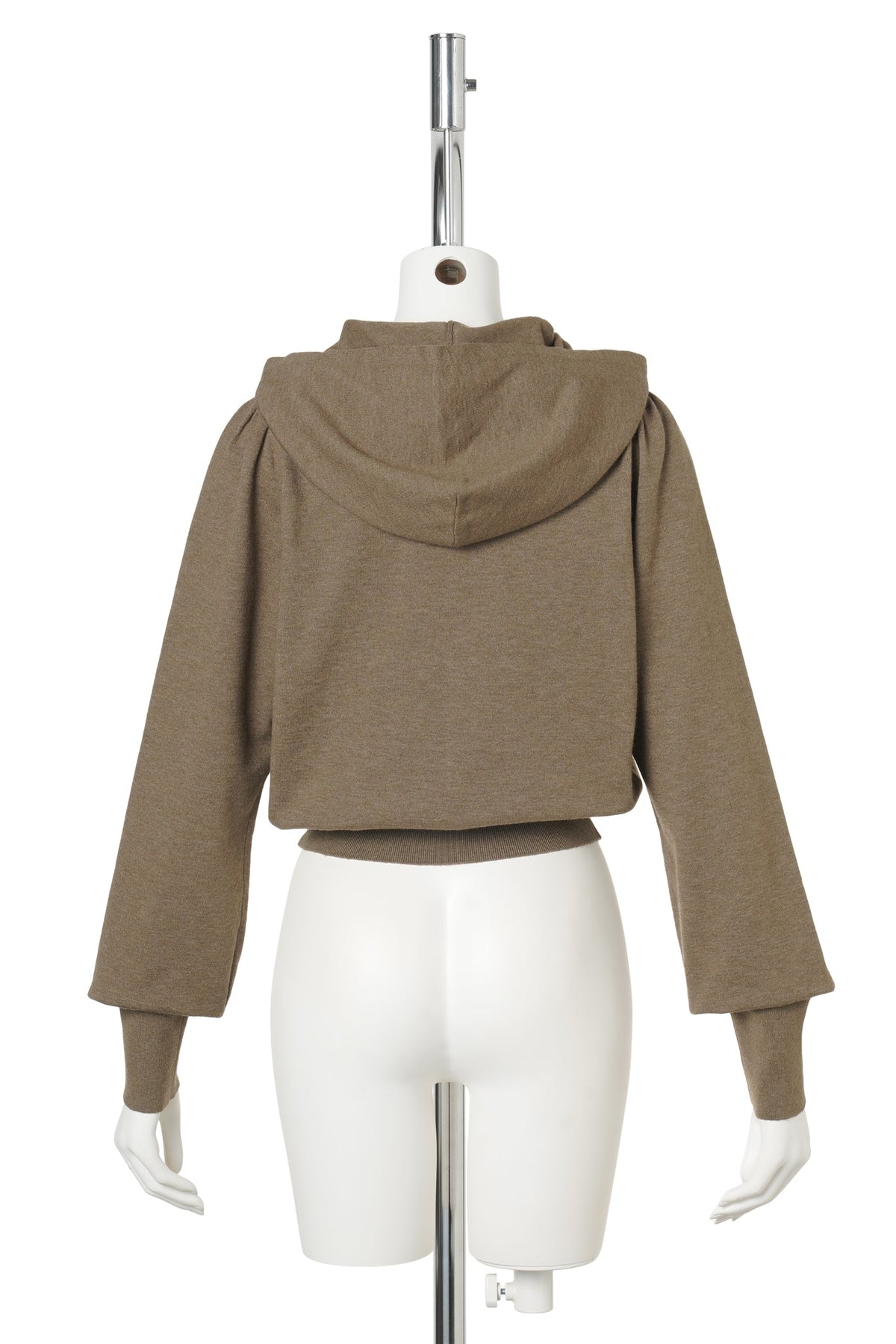 SHIRRING HALF ZIP UP KNIT HOODIE / KHAKI