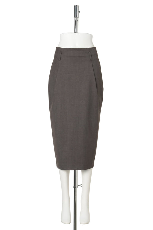 WOOL PENCIL SKIRT / BROWN