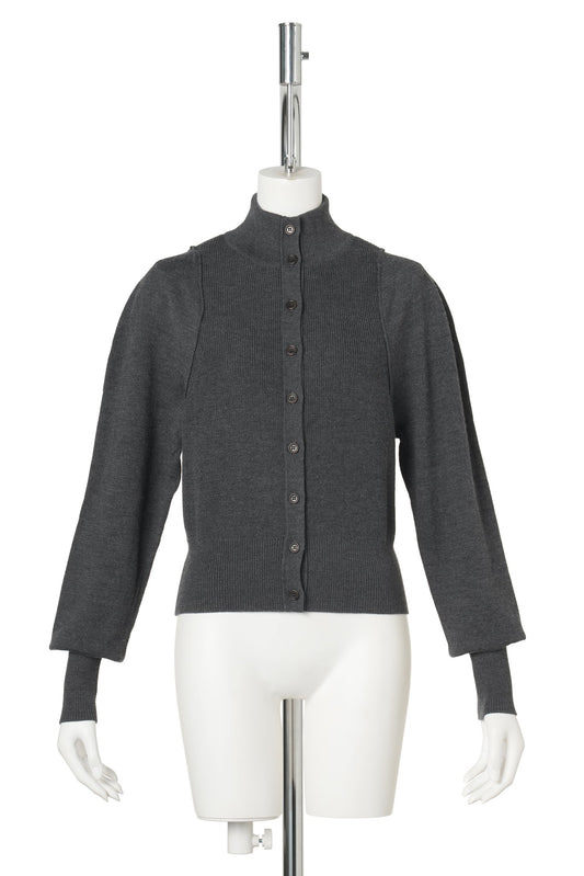 BLOCKING BUTTON UP CARDIGAN / CHARCOAL